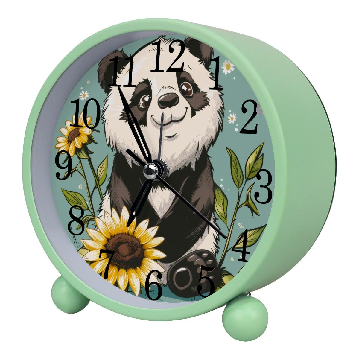 Luoweisi Alarm Clock Panda Sunflower, Silent Non-Ticking with Night Light