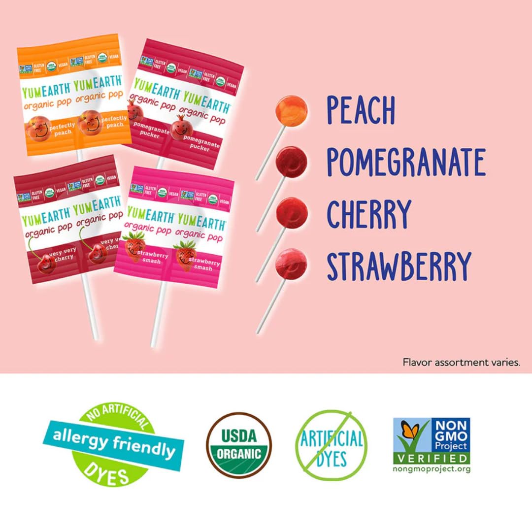 YumEarth Organic Lollipops, Assorted Flavors, 6 Packs (4.3 oz, 20 Each) 120 Lollipops – Allergy Friendly, Non-GMO, Gluten Free, Vegan Candy