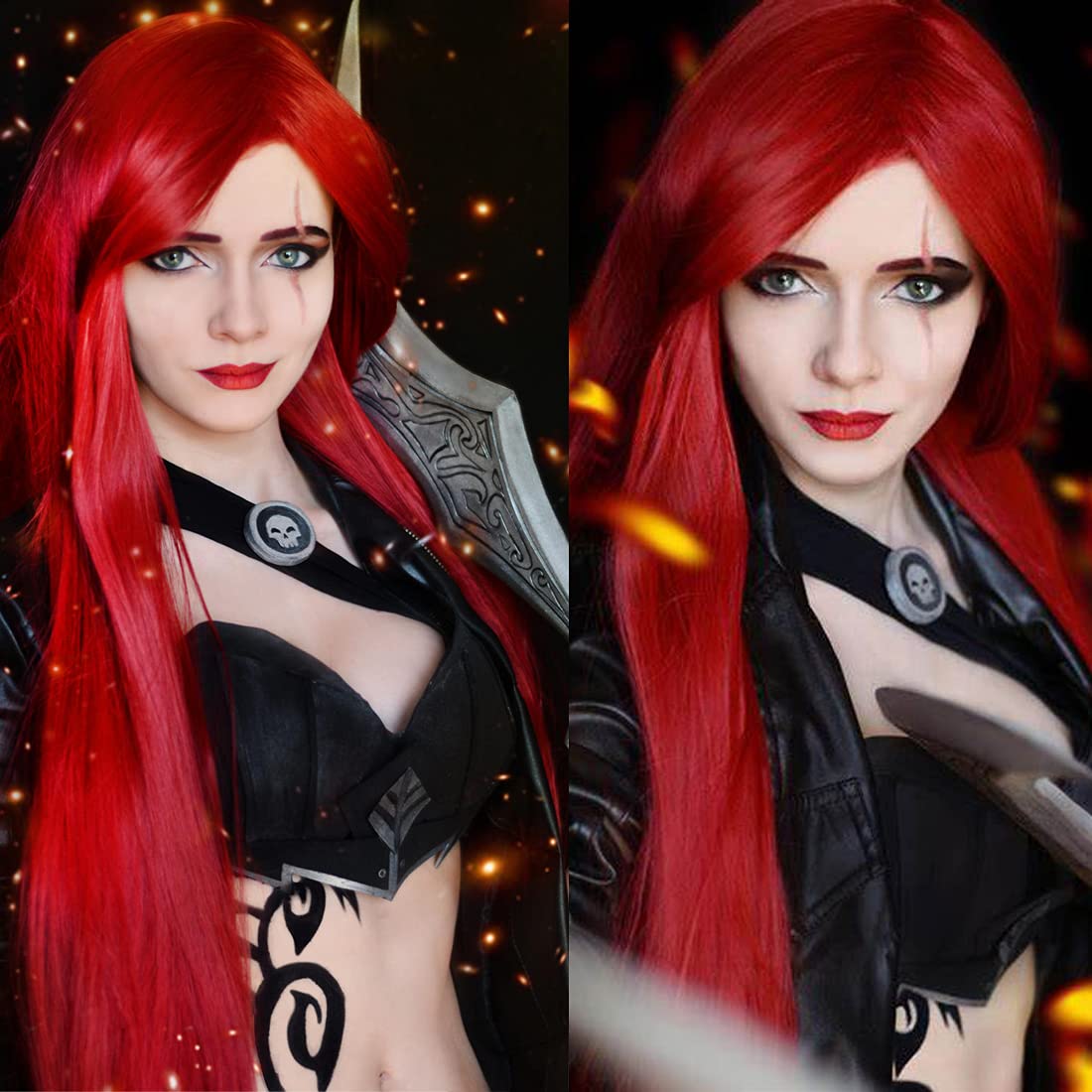 24 Pollici Donne Parrucche Rosse Lunghe Parrucche Sintetiche Rosse Luminose Parrucche Sintetiche Naturali Resistenti Al Calore Per Cosplay Carnevale Di Halloween