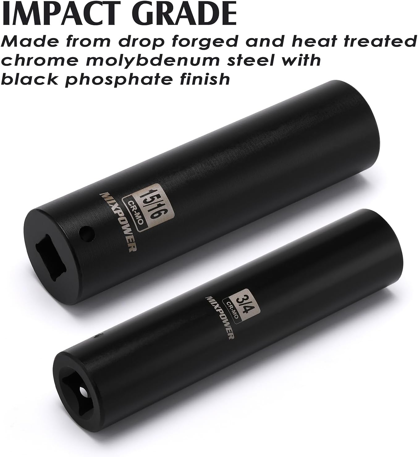 MIXPOWER 1/2" Drive 3/4-Inch, 15/16-Inch 6 Point Impact Socket Set, Cr-Mo Alloy Steel, Extra Long Socket, Radius Corner Design, 5 inch Length, 3/4"&15/16"