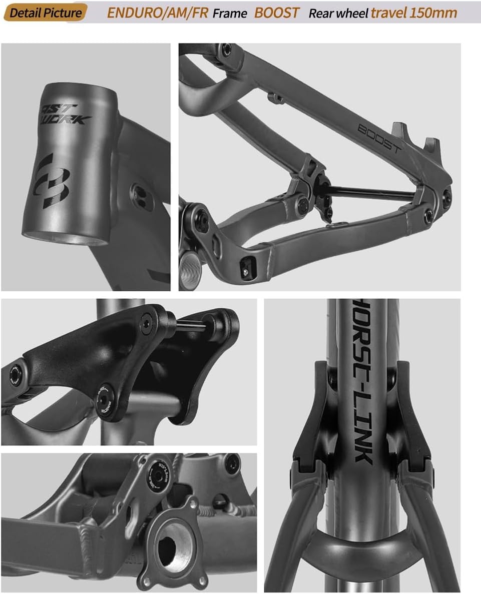 27.5er 29er Full Suspension Mountain Bike Frame 15.7" 16.5" 17.7" Soft Tail Enduro/AM/FR Frame Aluminium Alloy Disc Brake Frame Travel 150mm 12 * 148mm Boost Thru Axle(Dark Gray,29 * 15.7")