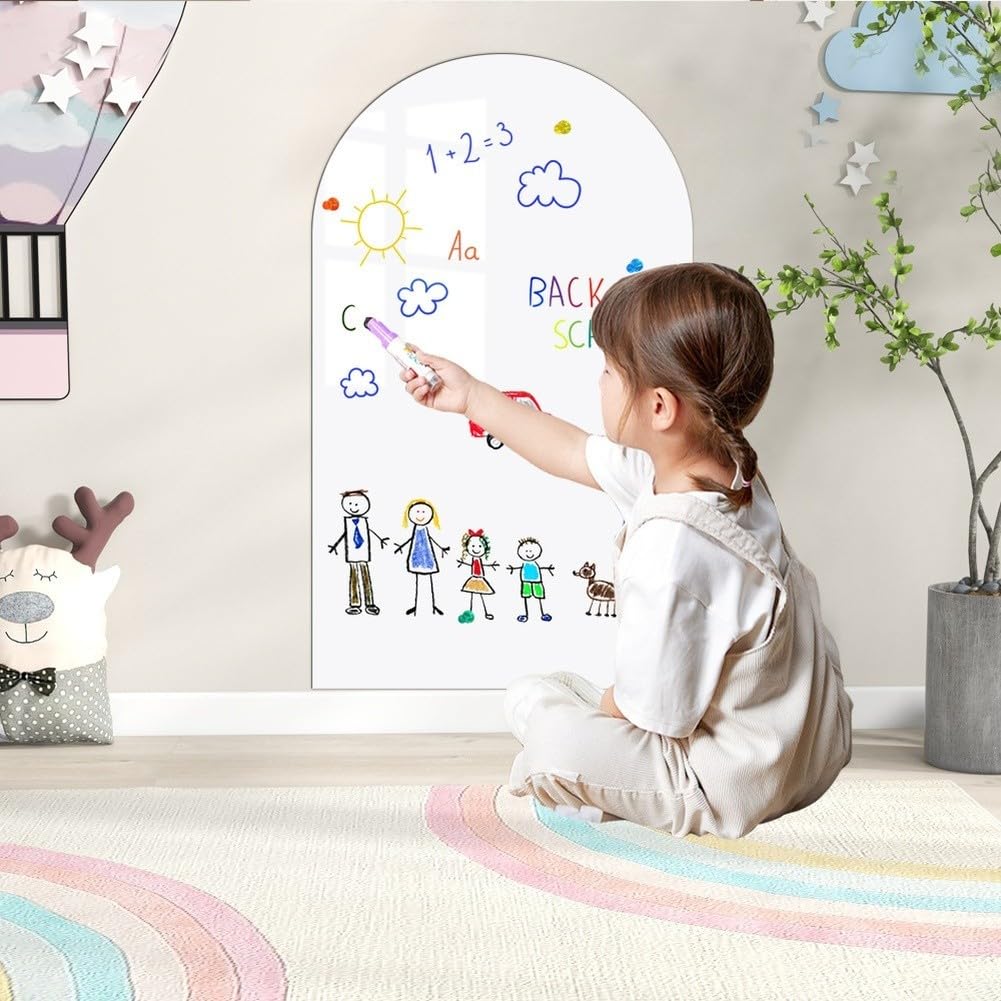 Zilimontt Tableau noir magnétique autocollant mural pour enfants, tableau à dessin créatif avec autocollant magnétique, craie colorée et chiffon pour salle de jeux, chambre d'enfant, salle de classe