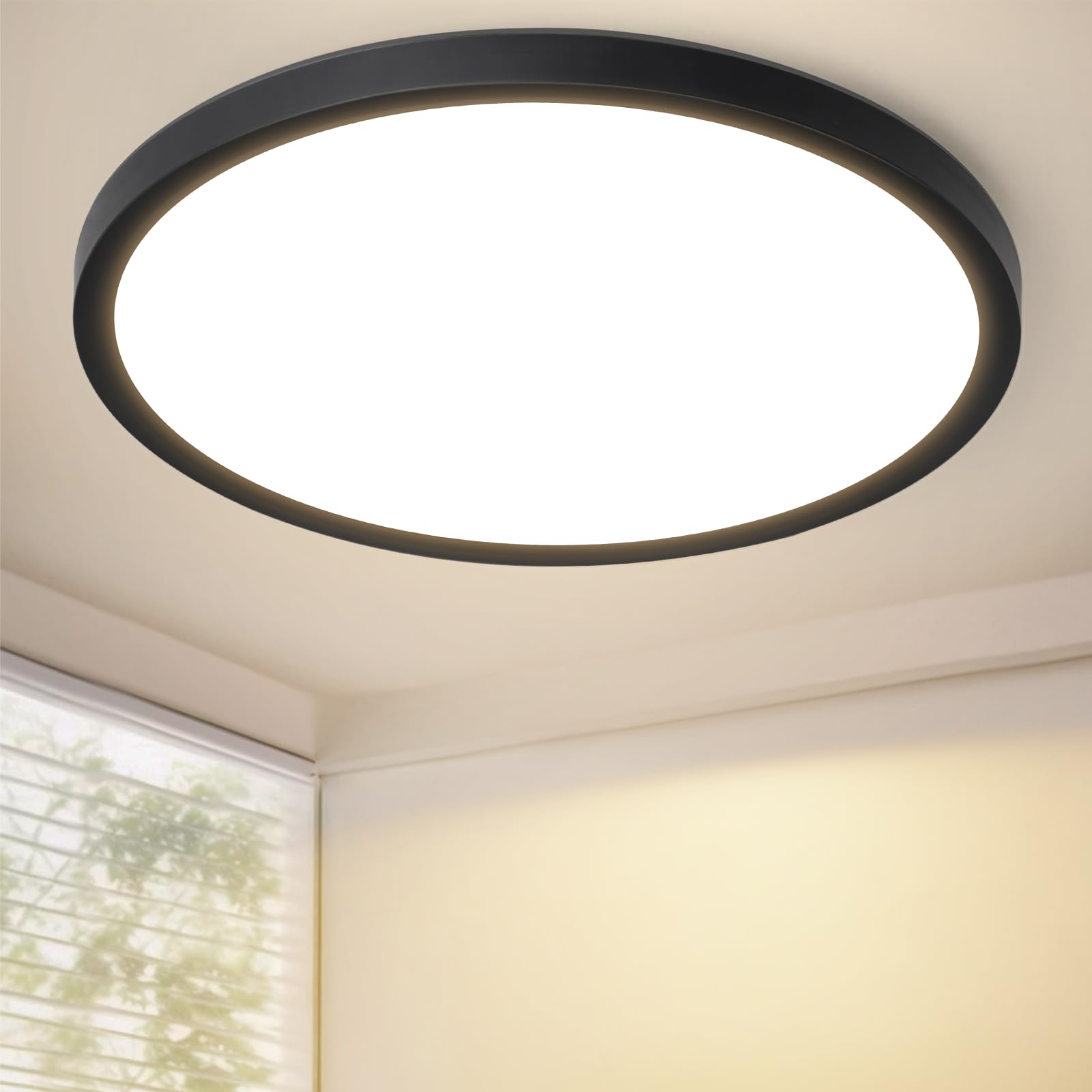 Laittiin Deckenleuchte LED Deckenlampe Flach - 22cm Schwarz Badezimmerlampe 18W Rhombenplatte Schlafzimmerlampe IP44 Wasserfest Rund Badlampe 3000K Warmweiß Küchenlampe Flurlampe für Bad Flur Küche