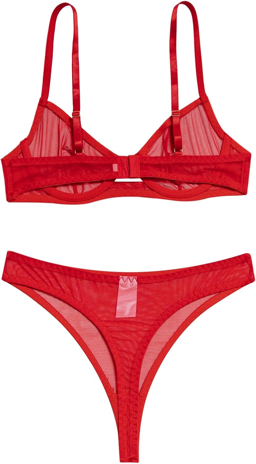 Lilosy Sexy Mesh Sheer Underwire Push Up Lingerie Set Lingerie Set - Image 5