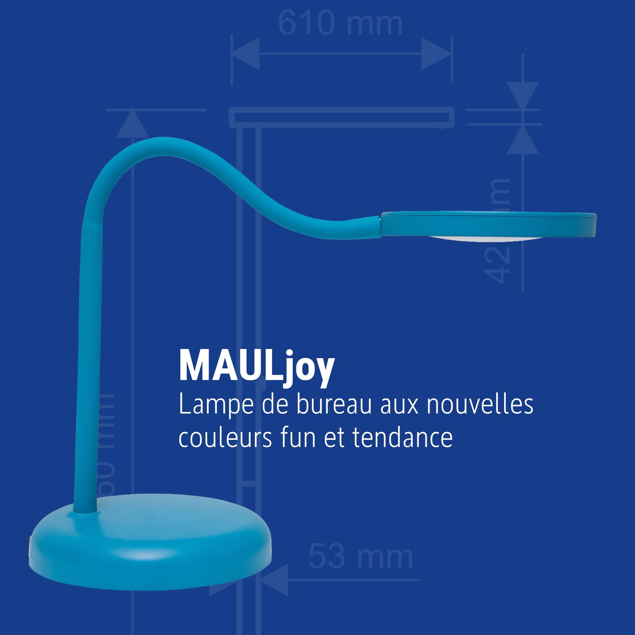 MAUL Luminaire de bureau LED MAULjoy, Petite lampe de bureau pour l’espace de travail des enfants – Lampe design flexible température de couleur 3000K – bleu atlantique