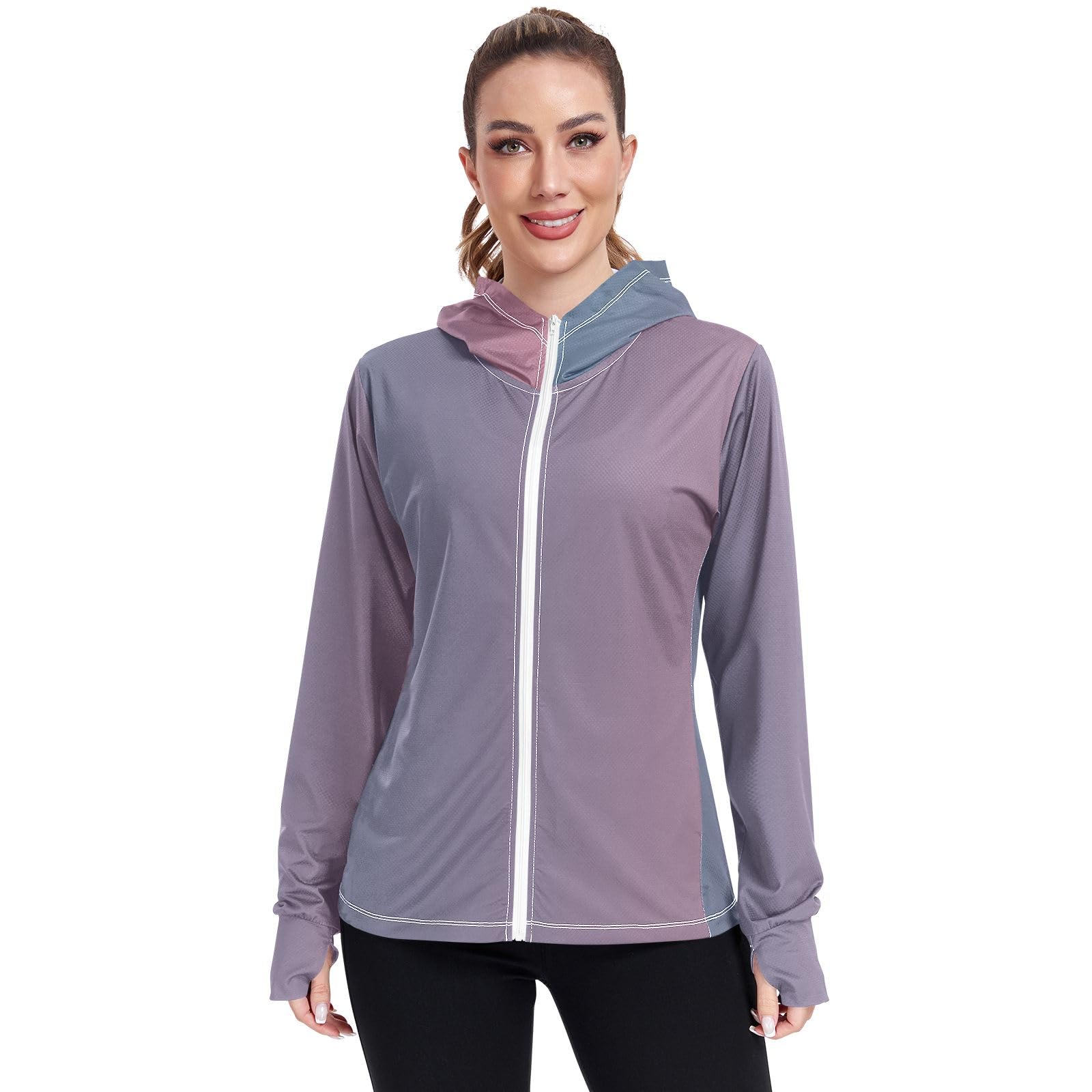 TSENQUE Blue Pink Gradient Womens Upf Hoodie UPF 50+ Sun Protection Jacket Hooded UV Cooling Hoodie Summer Clothing