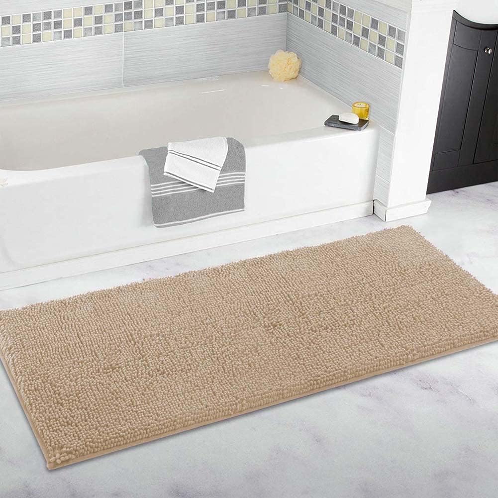 Ultra Soft Non-Slip Chenille Bath Mat - Long Plush Bathroom Rug Super Absorbent Floor Carpet Runner for Safe