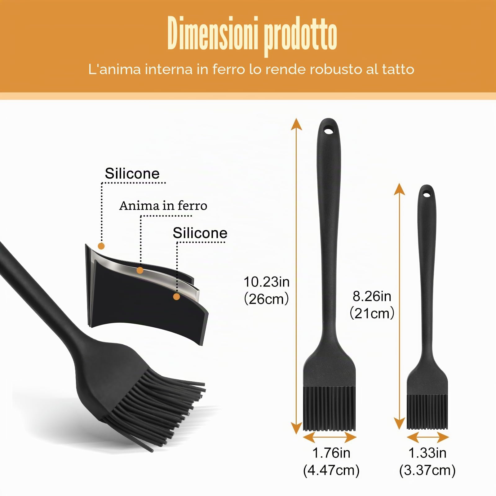 Pennello in silicone per cucinare 2 pennelli da pasticceria per grigliare, olio, barbecue, carne, salse, cottura al forno, (nero)