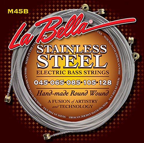 Labella M45B5 Hard Rockin Steel Série Pack de 5 Jeux de Cordes pour Guitare Basse 45/128 Regular - Les Beatles, Paul McCartney, John Lennon, RIngo Starr, George Harrison Labella M45B5 Hard Rockin Steel Série Pack de 5 Jeux de Cordes pour Guitare Basse 45/128 Regular