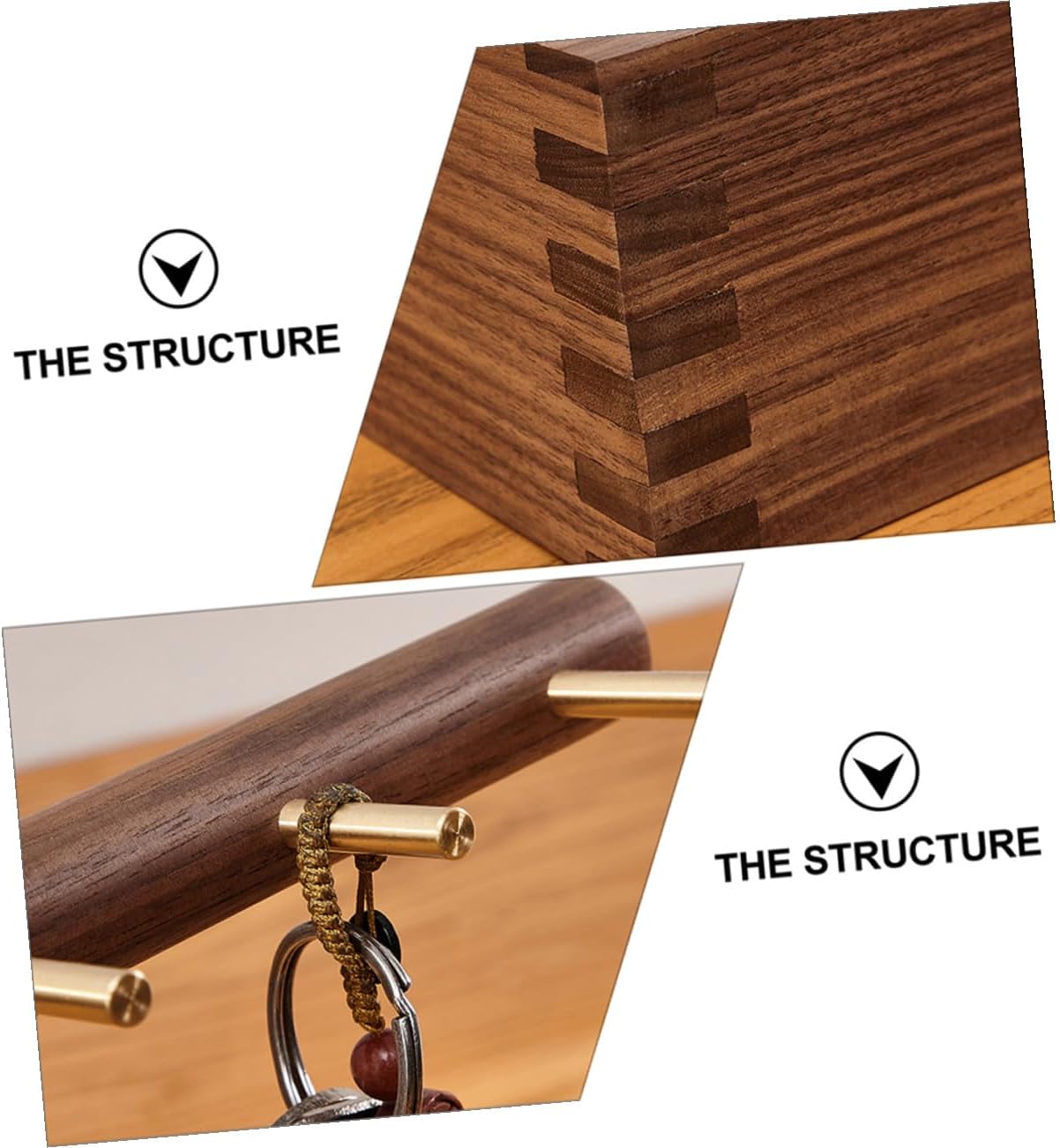 minkissy Solid Wood Walnut Key Rack Wall Mounted, Multipurpose Vintage Storage Hook with Stable Hand-Polished Bracket for Entryway and Household Organization