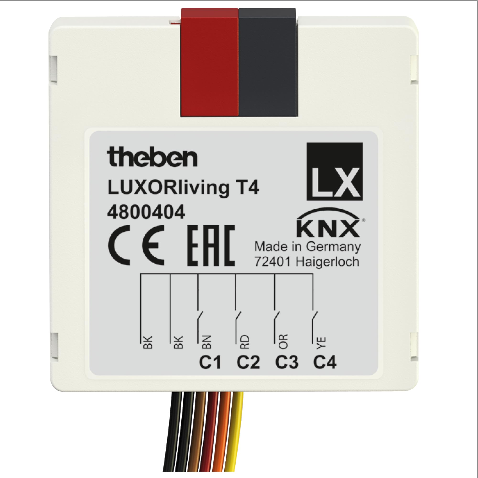 Theben 4800404 LUXORliving T4 Unterputz-Tasterschnittstelle 4-fach | UP, Kabelanschluss 6-polig, UP-Montage mit konventionellen Tastern/Schaltern, Dimmen, Jalousie,KNX Smart Home-System