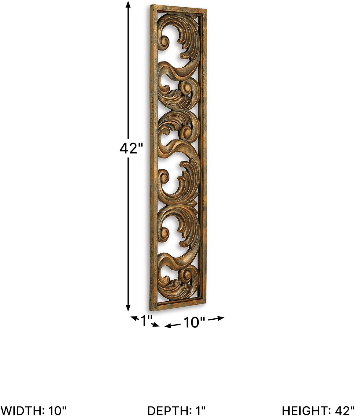 Signature Design by Ashley Candelario Traditional Scrollwork Wood 10 x 42 Inch Wall Decor, Antique Brown