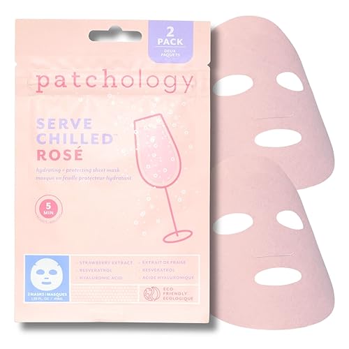 Patchology Serve Chilled Rosé - Mascarilla facial hidratante y calmante con ácido hialurónico para una piel brillante, tratamiento de cuidado de la