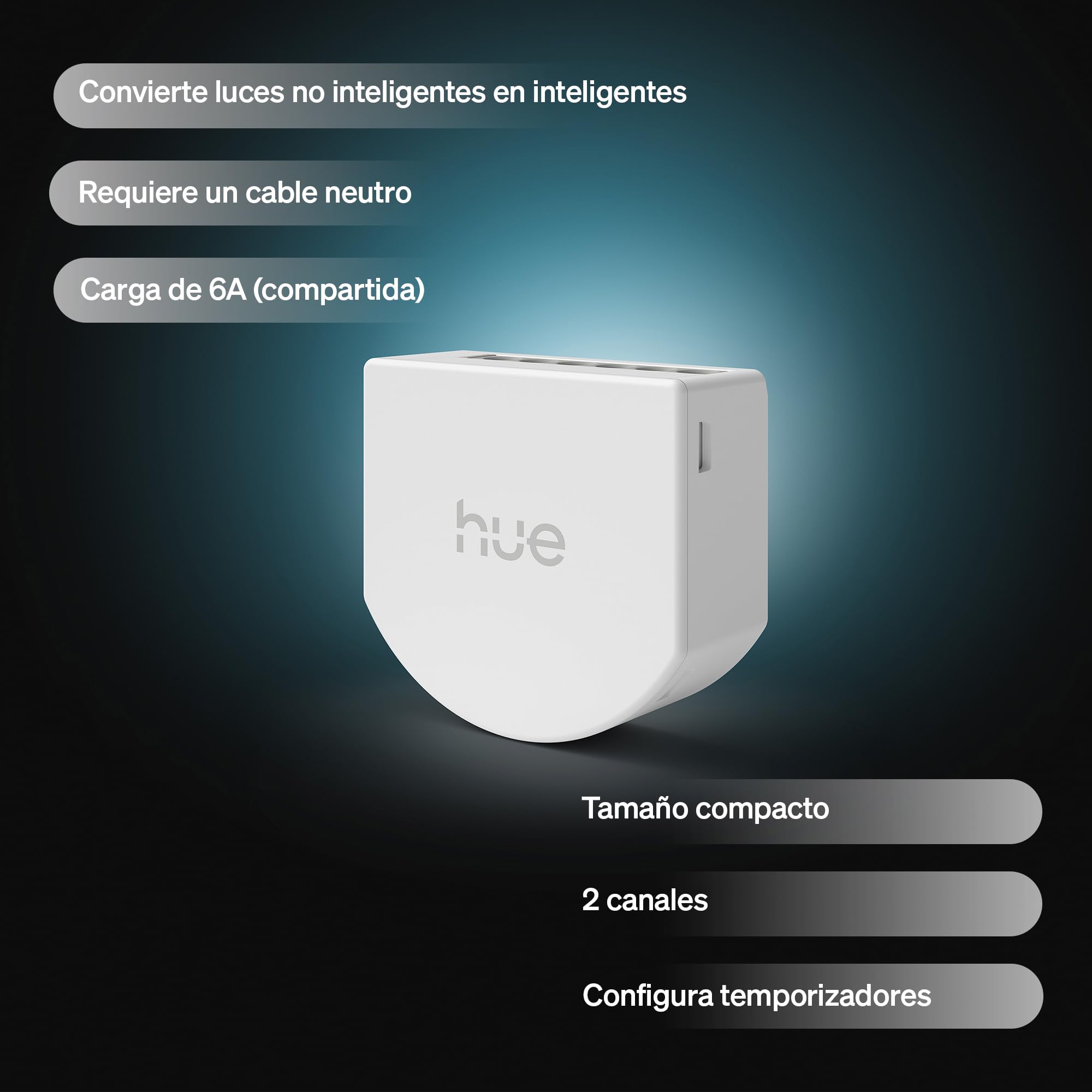 Philips Hue Interruptor On/Off con Cable, 1 Ud, 2 Can, Convierte Luz no Inteligente en Inteligente, Temporizadores/Programas, Conexión Fiable, Aplicación, Voz, Apto Apple Home, Google Home, Alexa