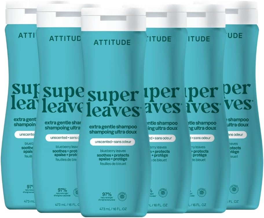 ATTITUDE Extra Gentle Hair Shampoo, EWG Verified, Soothes Dry Scalp, Naturally Derived Ingredients, Vegan and Plant Based, Unscented, 473 mL (Pack of 6)