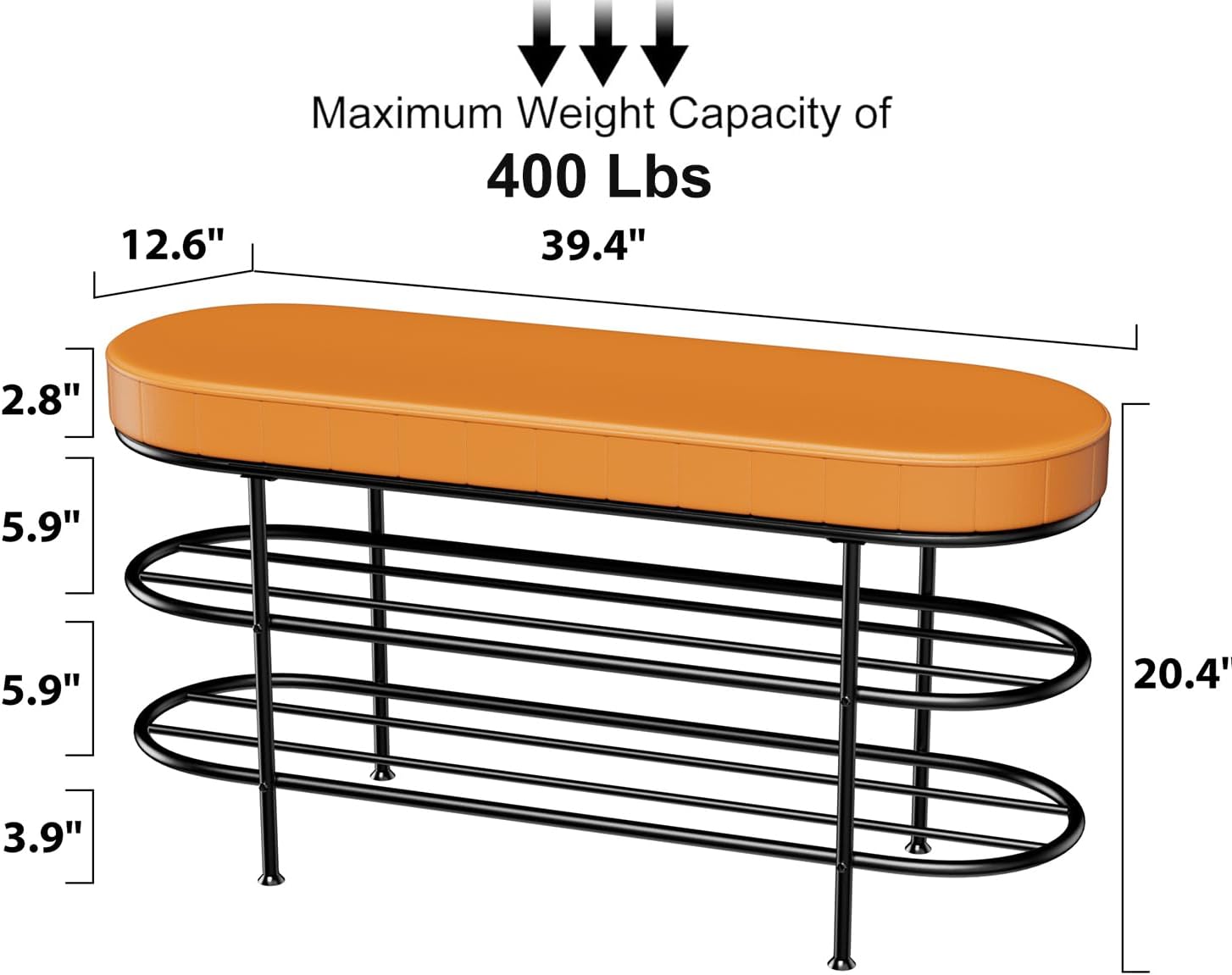 TinyTimes Shoe Bench with Storage for Entryway, 40", Small Shoe Rack Bench with 3-Tier Organizer Shelf for Hallway, Bedroom, Living Room, Holds Up to 400Lbs, Brown