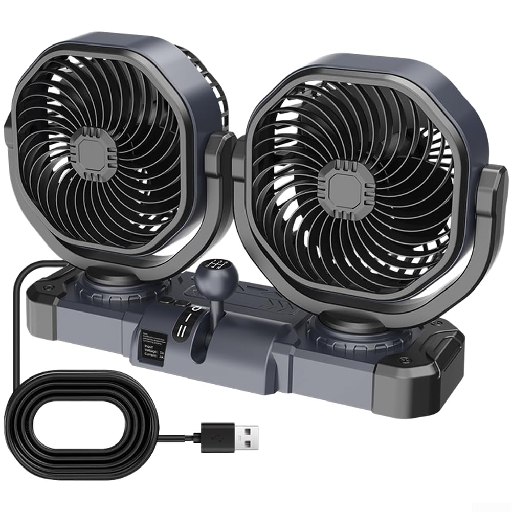 Ventola per auto a doppia testa, 12 V, 24 V, con presa di alimentazione USB e potente raffreddamento (C)