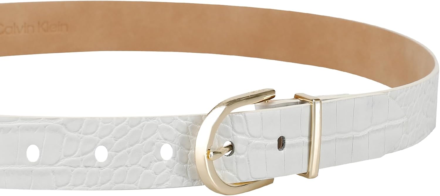 Calvin Klein Women's Round Buckle Fashion Statement Casual Belt for Jeans, Trousers