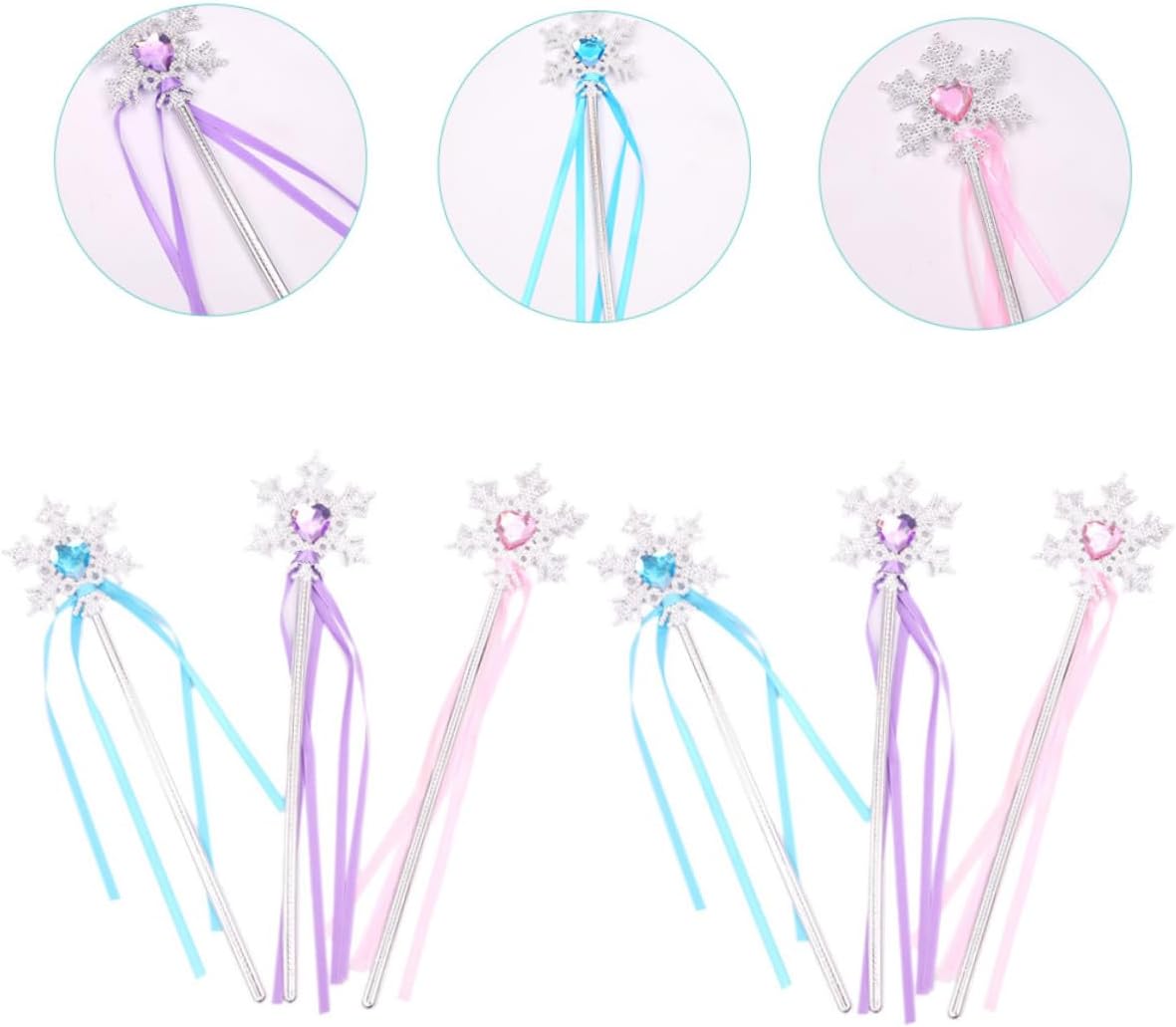 6pcs Snowflake Fairy Wands for Ribbons Material Role Play for Birthday Party Dress Up Halloween Cosplay Stage Performance