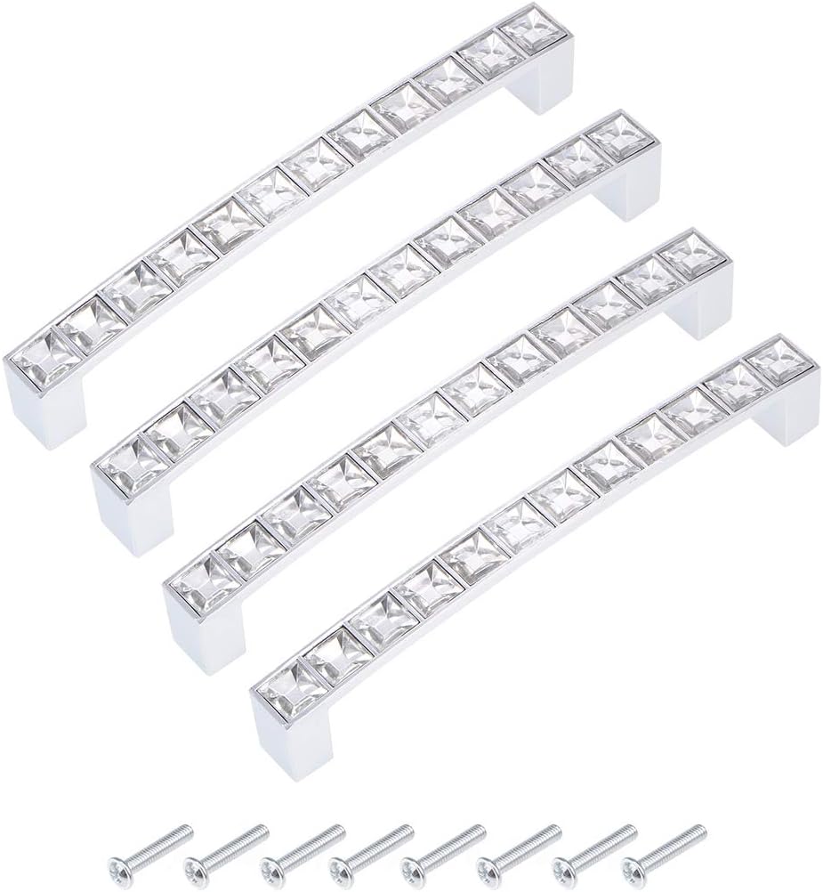 uxcell Cabinet Pulls Drawer Handles 128mm Hole Centers Alloy Crystal with Screws 4Pcs