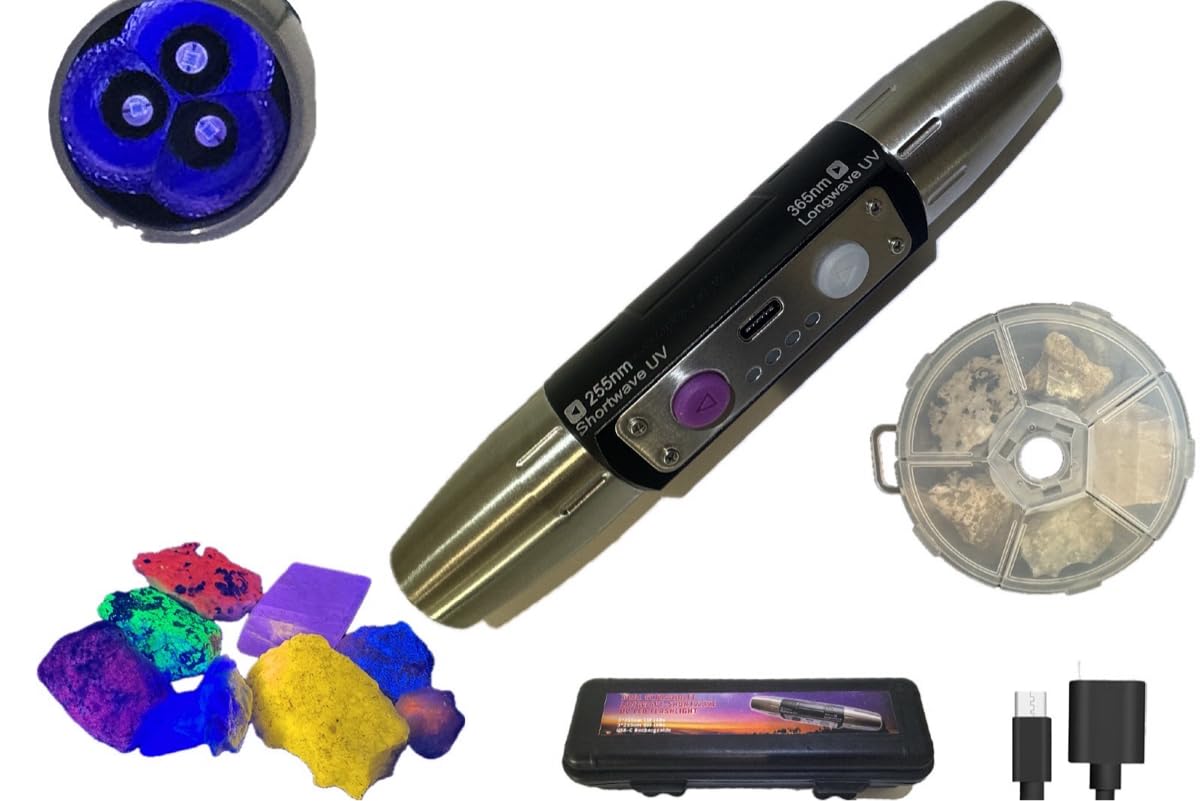 UVtools New 9 watt 3 LED 254nm Shortwave UVC 9 watt 3 LED 365nm Longwave UVA Dual UV Ultraviolet Flashlight Blacklight Black Light Rockhounding Tool Fluorescent Rocks Gems Crystal Mining Geology Gift