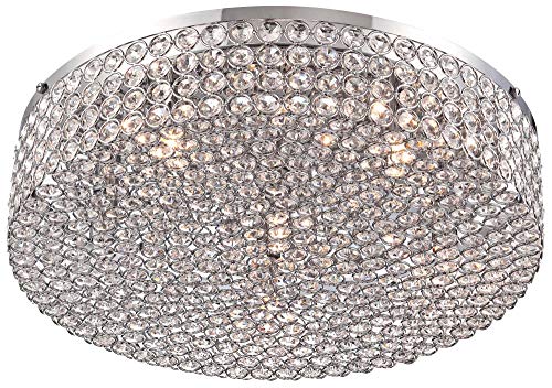 Vienna Full Spectrum Velie Close To Ceiling Light Flush Mount Fixture 16" Wide Chrome Silver Clear Crystal Glass Round Shade For Bedroom Hallway Living Room Dining Room Bathroom Kitchen #TOP4
