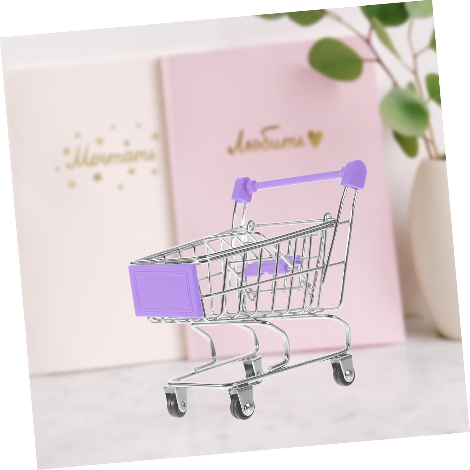 BESPORTBLE Mini Shopping Cart Small Metal Kids Shopping Trolley Toy Organizer Durable and Realistic Design Desk Decoration Suitable Color