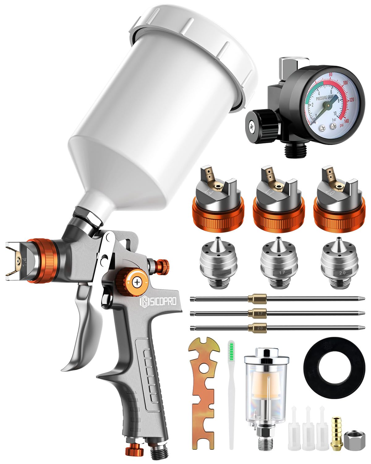 HVLP - Pistola pulverizadora de pintura para automóviles, pintura de casa, pistolas de pintura automotriz, boquillas de alta precisión de 1.3/1.5/1.7 mm, barniz y capa superior (versión