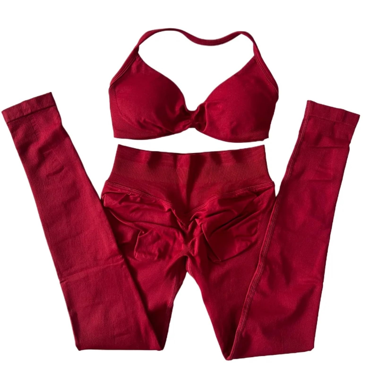 Sport Set Damen 2-teiliges Set mit Riemchen-Yoga-BH, Sport-Top, Workout-Leggings-Set, nahtloses Fitnessstudio-Set, Fitness-Kleidung, Outfit(Color 10,S)