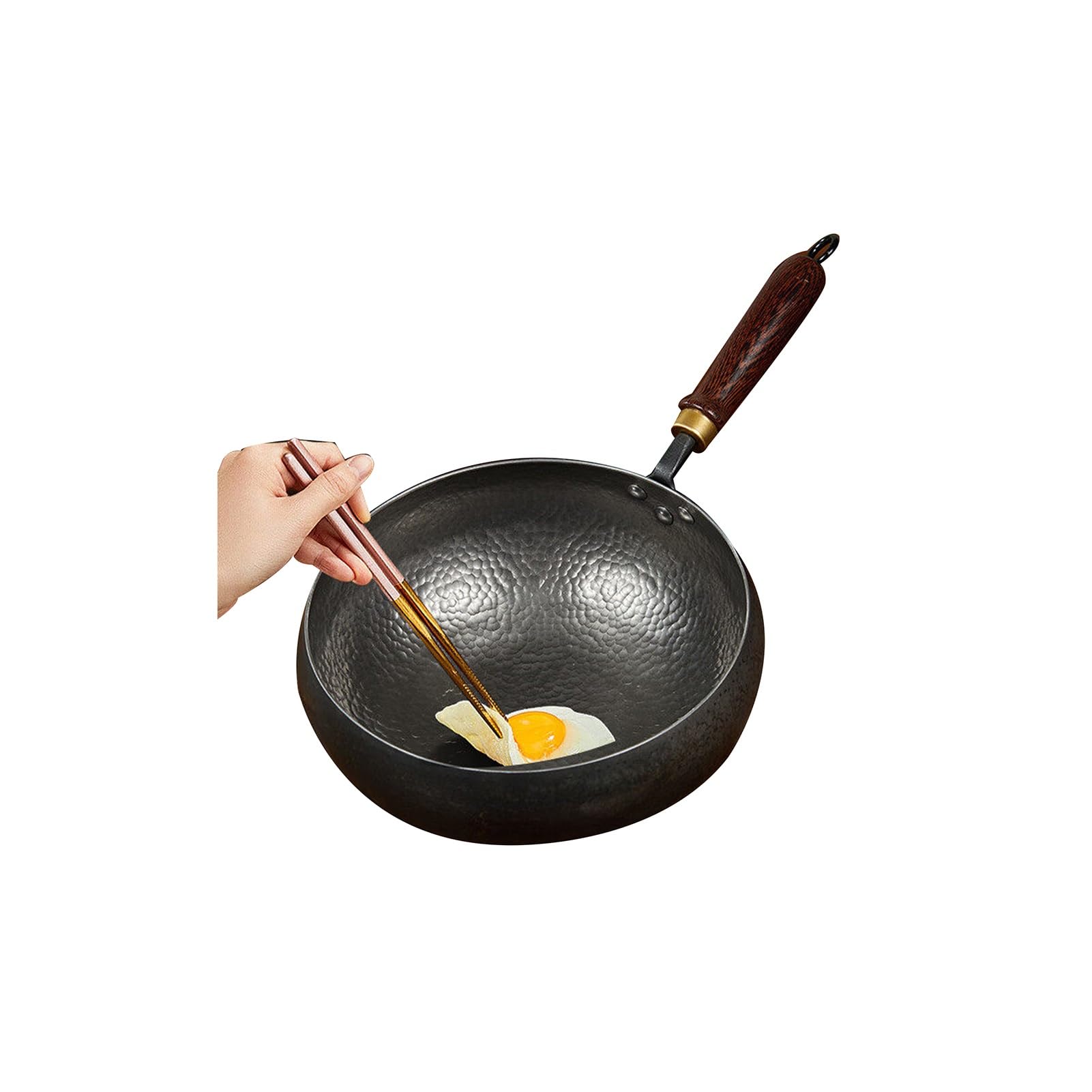 Genérico Wok, Sartén For, De Fondo Plano Hierro Con Tapa Madera, Utilizado For Saltear Estofar Al Vapor Y Asar Alimentos(22cm)
