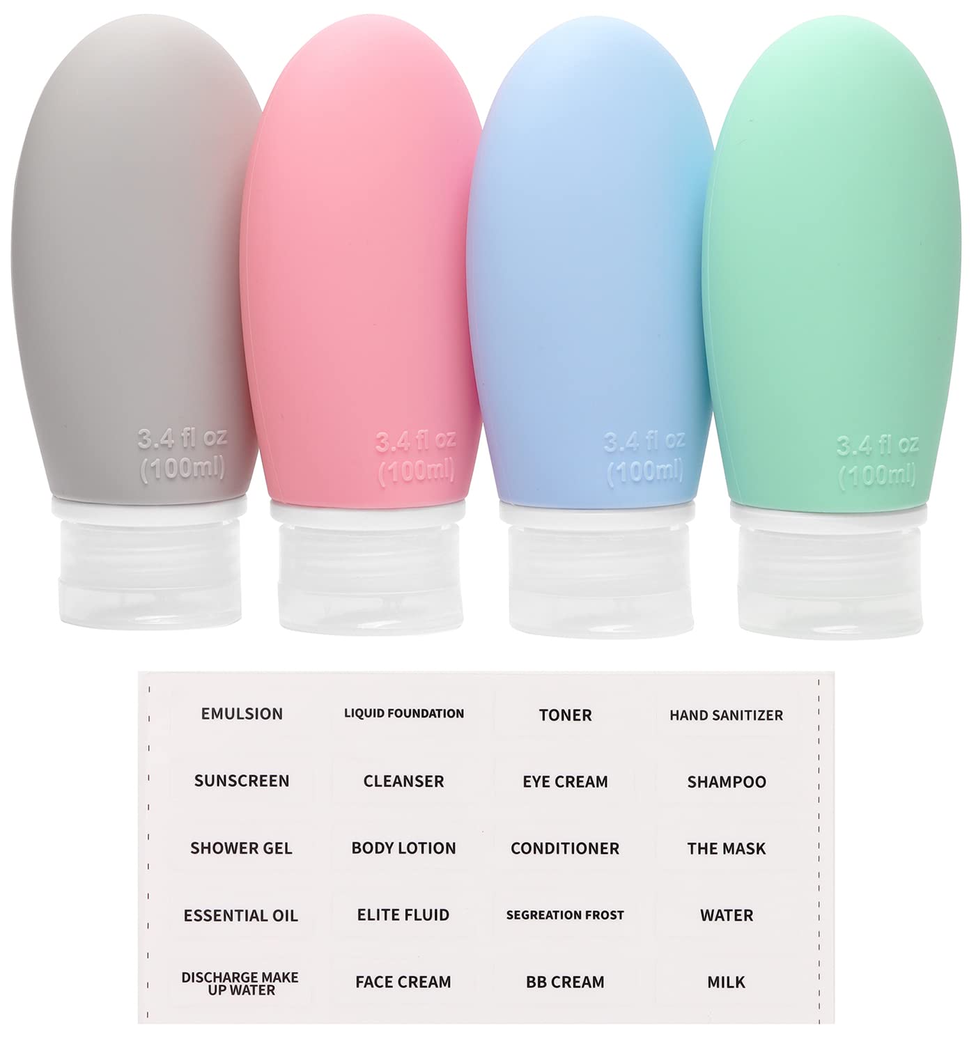 3.4 oz Travel Bottles TSA Approved with Label Silicone Bpa Free
