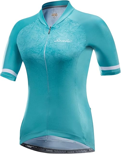 Santic Cycling Jersey Womens Short Sleeve MTB Mountain Bike Tops Summer Biking Jersey Bicycle Shirt Breathable Quick Dry