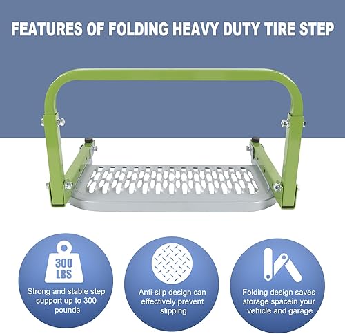 Miniatura 19 de Escalón de neumático plegable y resistente para camión, SUV y RV, ajustable, se adapta a la mayoría de neumáticos de 10.2 a 14.4 pulgadas