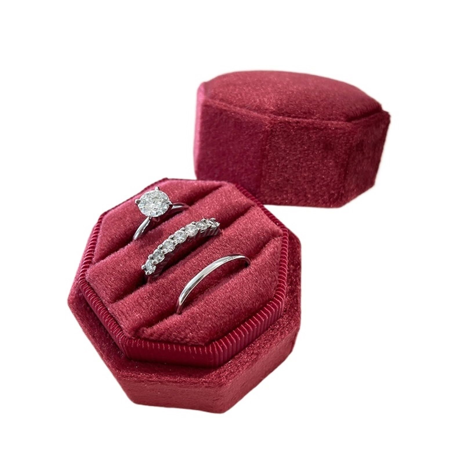 WWYYZAYC Topper Wedding Ring Box Octogon Boxs Engagement Proposal Idea Double/Triple Slot Holder(Red-Triple Slot,Color02)