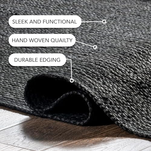 image for nuLOOM 2x6 Rigo Jute Hand Woven Area Rug, Black, Solid Farmhouse Desig