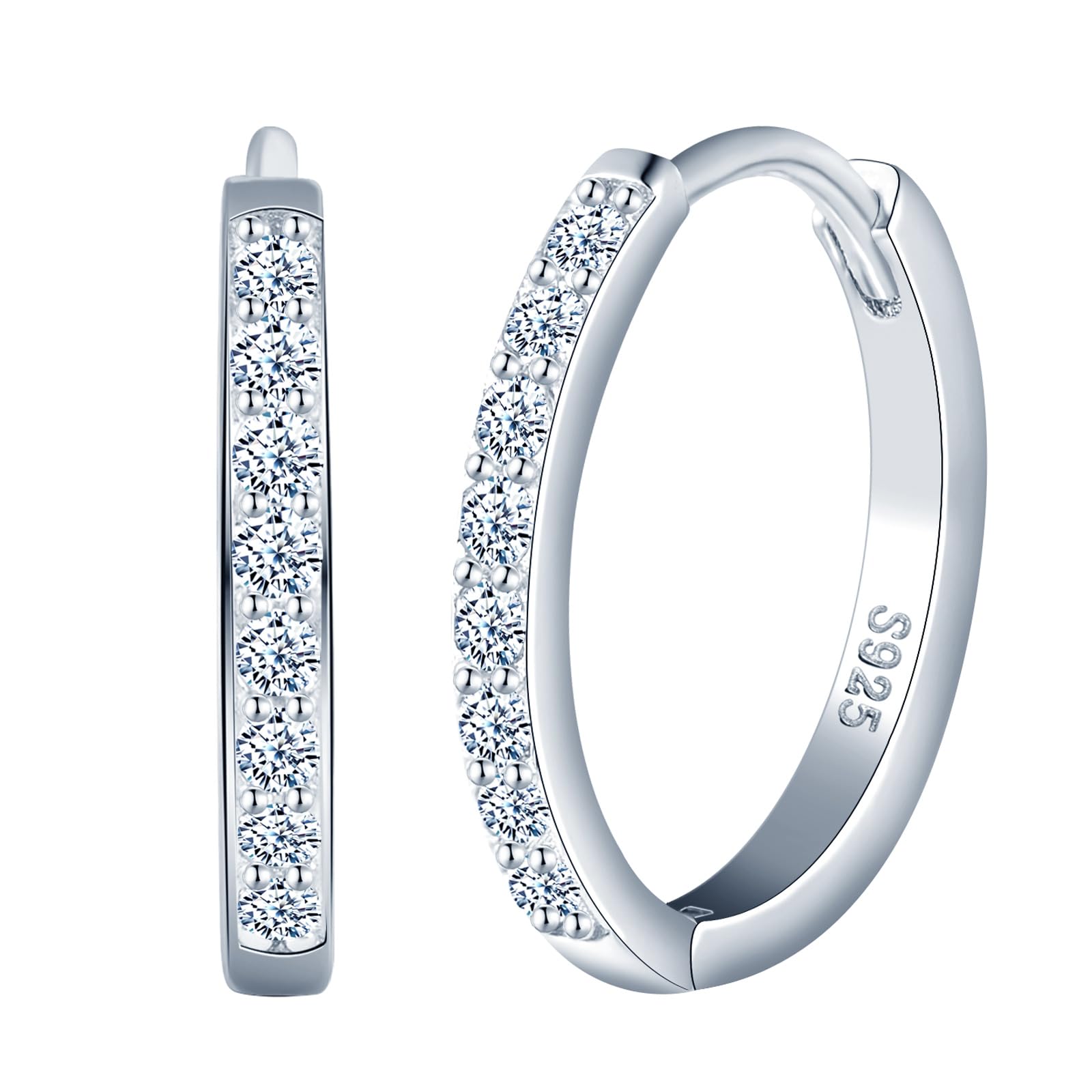 CPSLOVE Orecchini Cerchio da Donna Ragazze Eleganti Orecchini Cerchi con Zircone in Argento 925 Orecchini Creole de Diametro 1.4cm