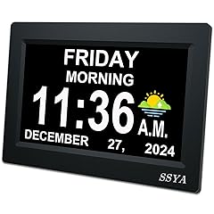 SSYA 7 Inch Calendar Clock 12 Alarm Options, Level 5 Auto Dimmable Display,Extra Large Impaired