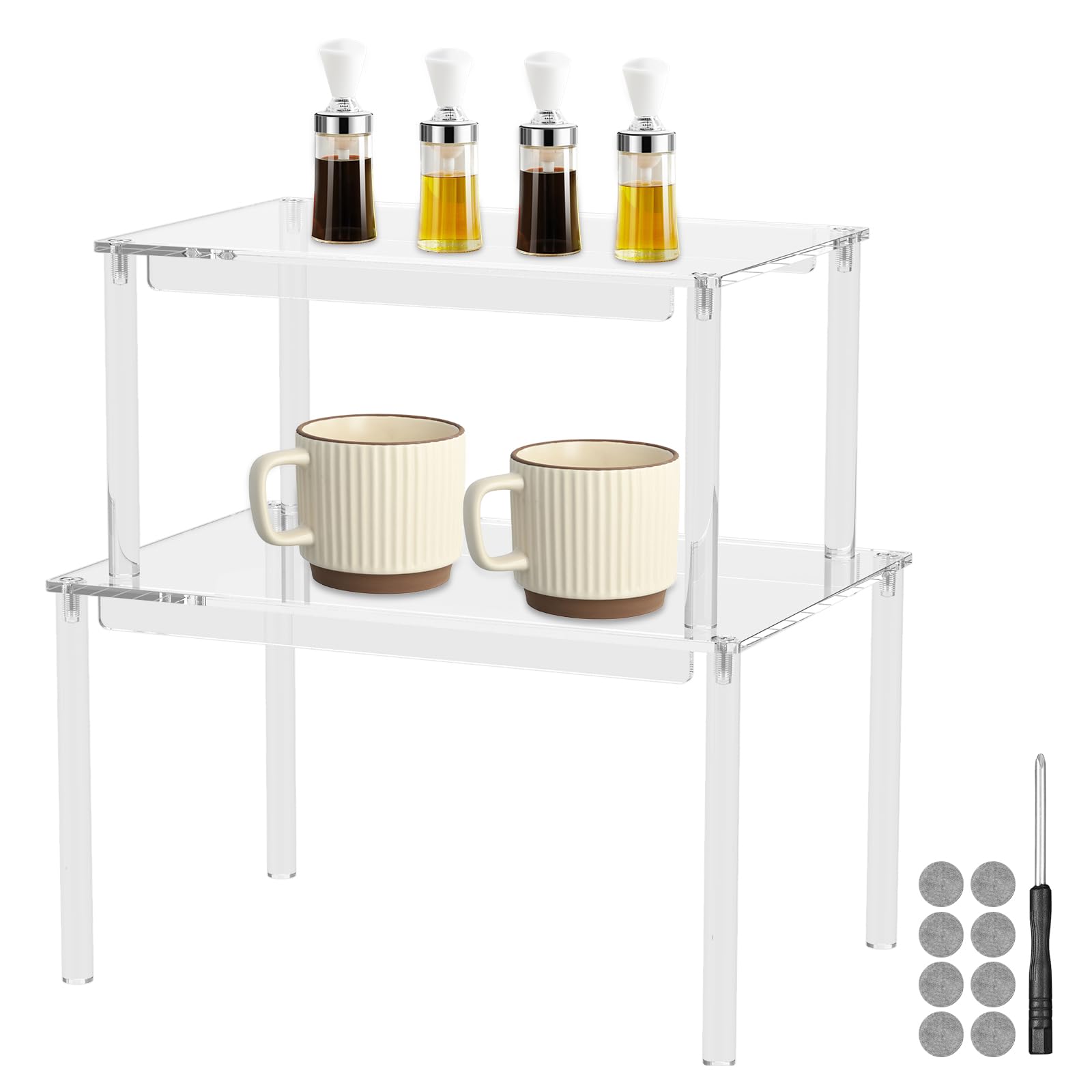 NIHUIFDPY 2pcs Spice Rack, Transparent Acrylic Cupboard Shelf Organiser, 2 Sizes Kitchen Shelf Organiser, Stackable Spice Holder for Kitchen Spices Pantry