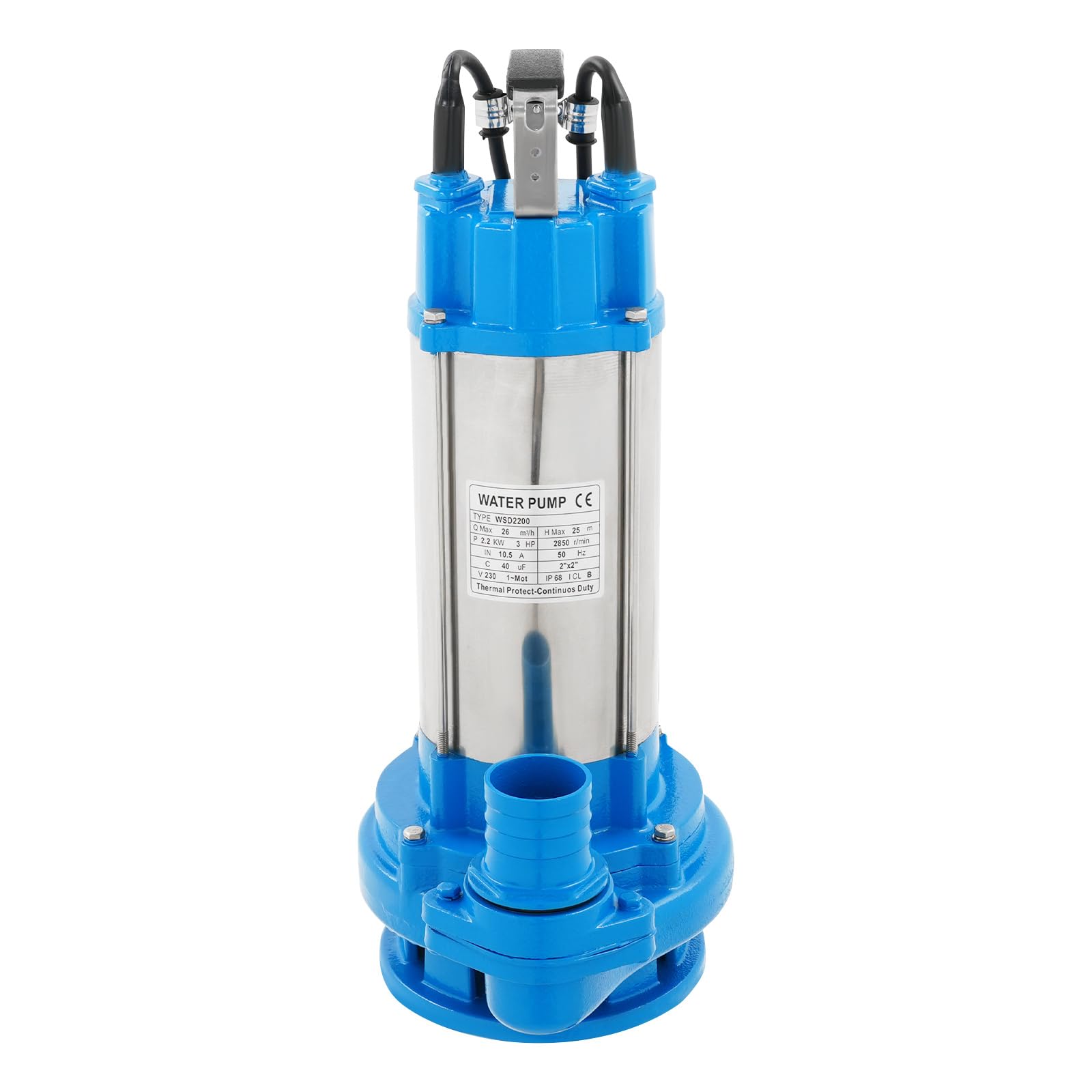 Pompa sommergibile per acque sporche, in acciaio inox, 2200 W, con interruttore a galleggiante, altezza di mandata 25 m, profondità di immersione 30 m, pompa sommergibile per acque reflue (blu)