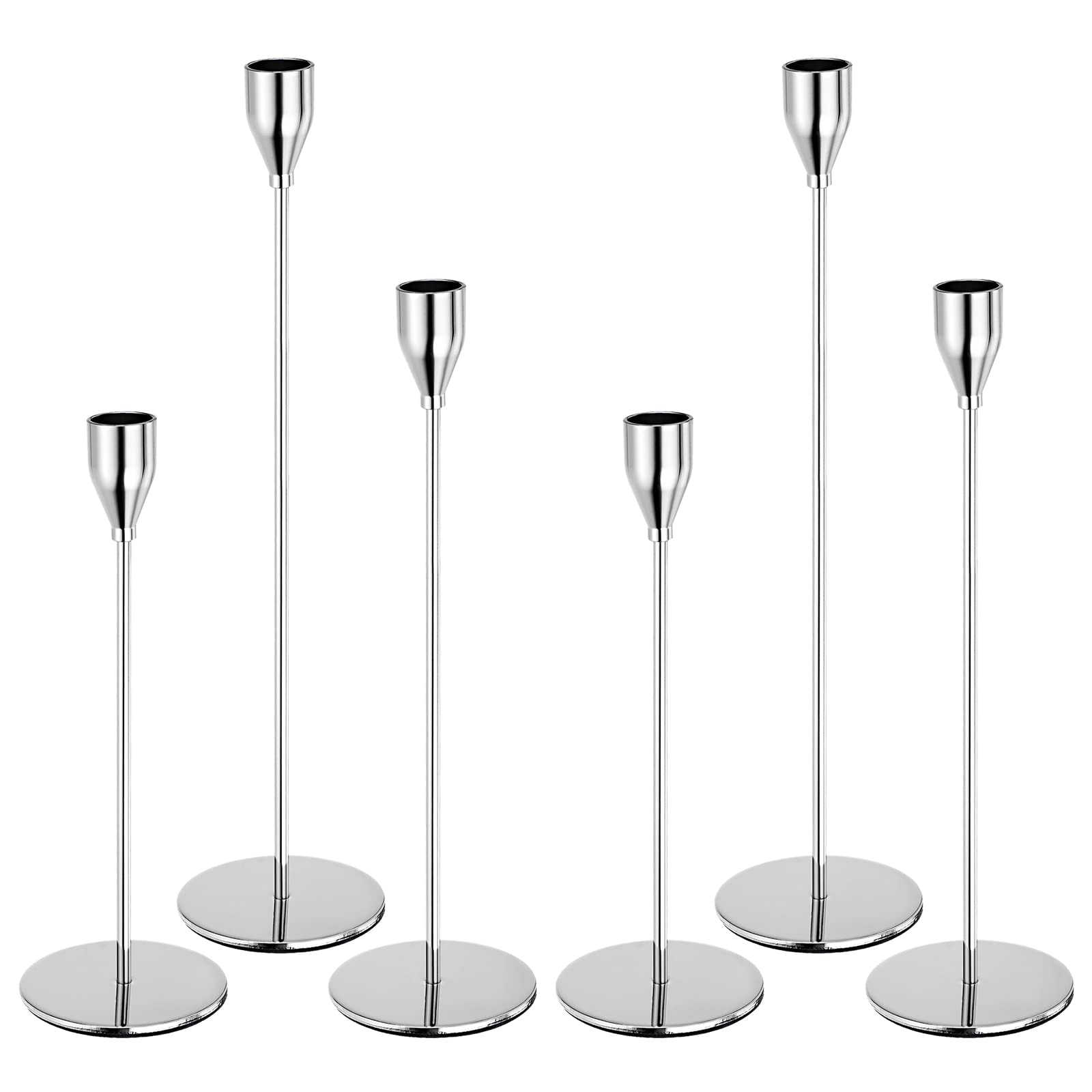 Bougeoirs argentés en métal lot de 6 centre de table mariage salle à manger