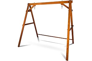 SULIVES Heavy Duty Adult Swing Sets with Wooden Porch Frame for Outdoor Patio & Backyard