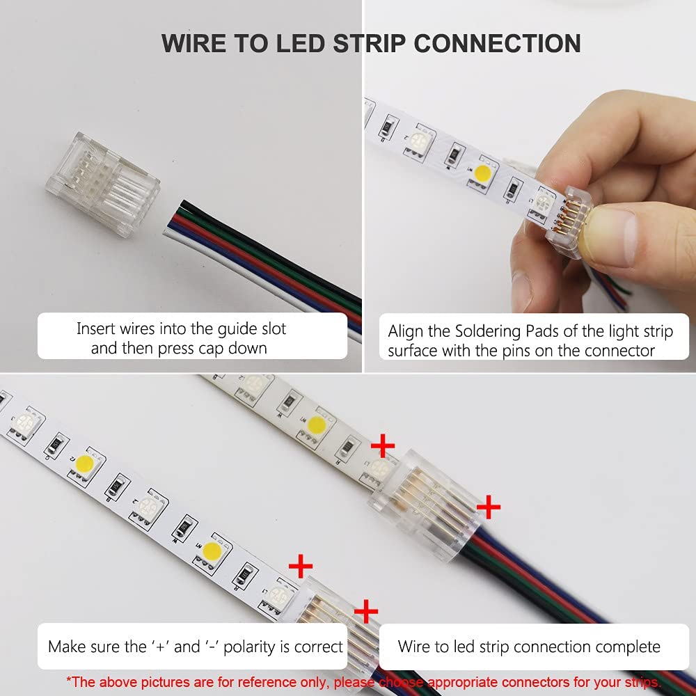 5 Pin 12mm RGBW LED Strip to Wire Connector Solderless Clips