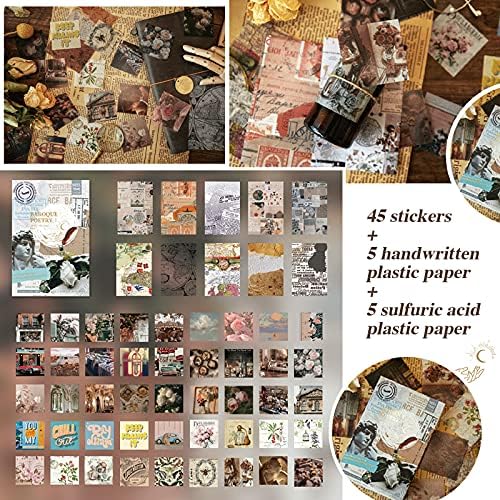 BETESSIN 220 Pcs Scrapbooking Stickers Retro Scrapbooking Paper Set Self-Adhesive Label Decoration with 4 Different Themes Assorted for DIY Art Craft Scrapbooking Journal Diary Book Decorative