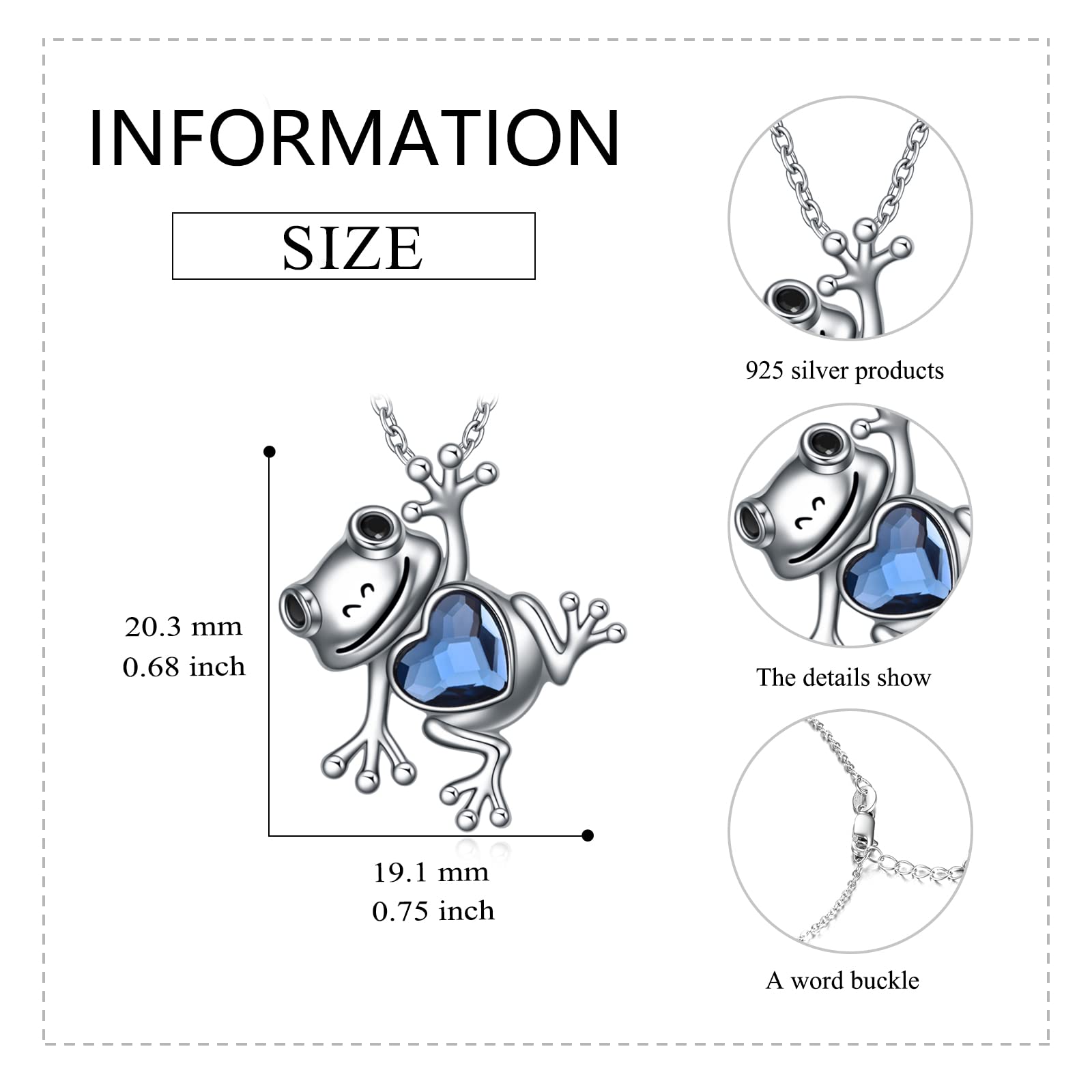Axeluna Frosch-Halskette für Damen, 925er Sterlingsilber, Frosch-Anhänger mit Herz-Kristallkette, Schmuck, Geschenke für Frauen