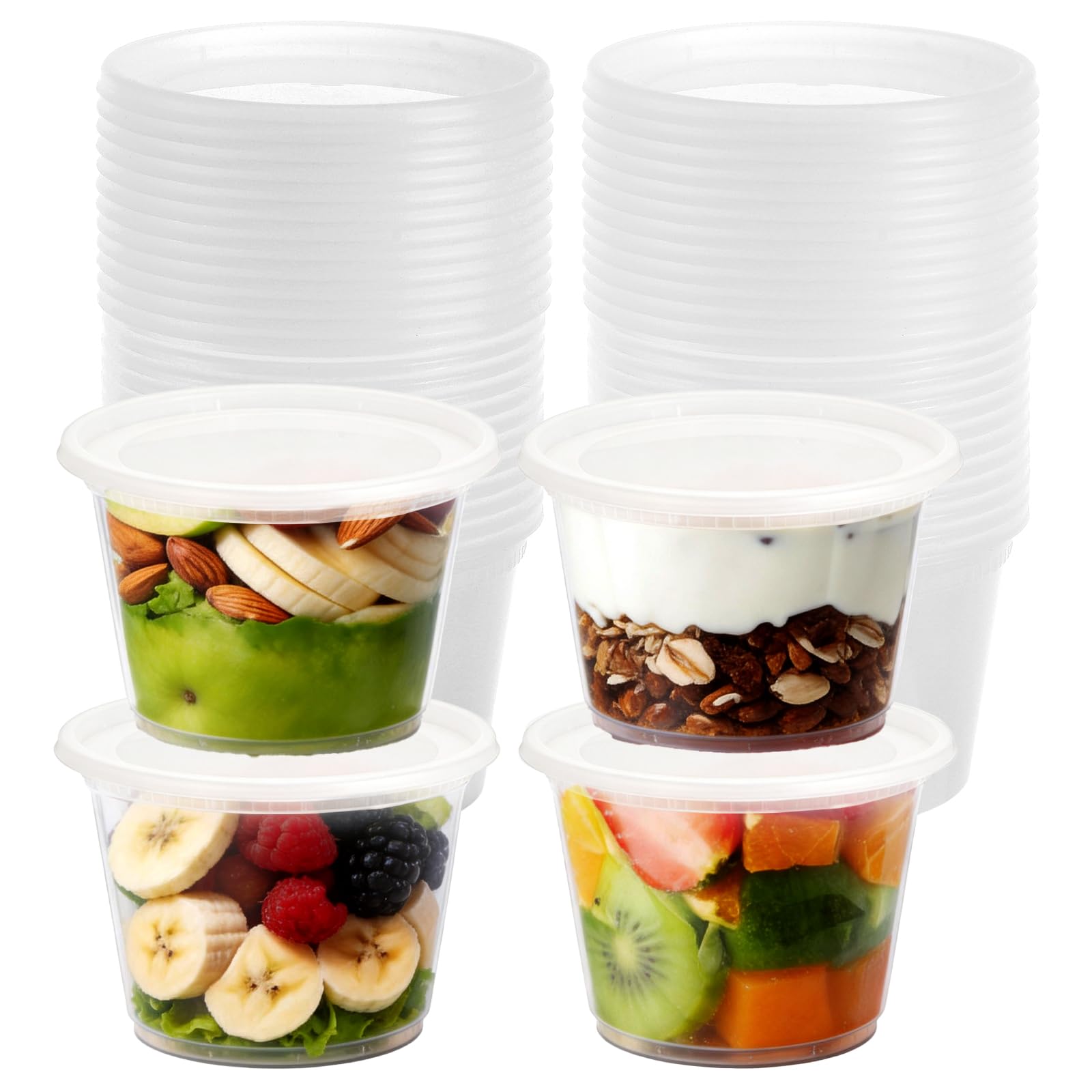 Pojemniki Deli o pojemności 450 ml, 24 sztuki, z pokrywką, nie zawierają BPA, szczelne, nadają się do mycia w zmywarce, kuchenki mikrofalowej i zamrażarki, wielokrotnego użytku, pojemniki
