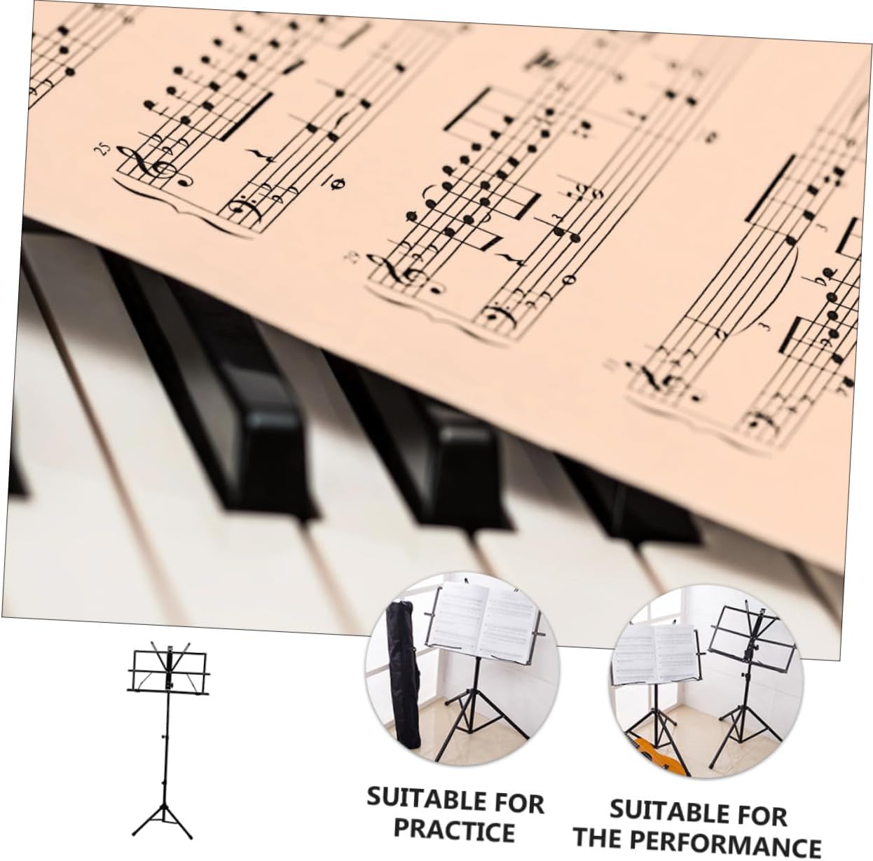 Portable Folding Music Stand with Thickened Tripod Telescopic Desktop Sheet Music Holder Panel for Multiple Books Up to Height