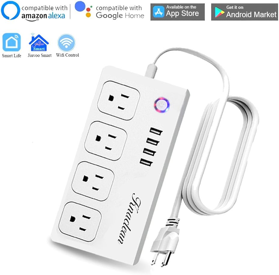 WiFi Smart Power Strips Compatible with Alexa& Google Home, No Hub Required, Knaclean Smart Surge Protector Outlets with 4 USB Ports and 4 AC Plugs Socket Supports SmartLife & Echo/ Google Control