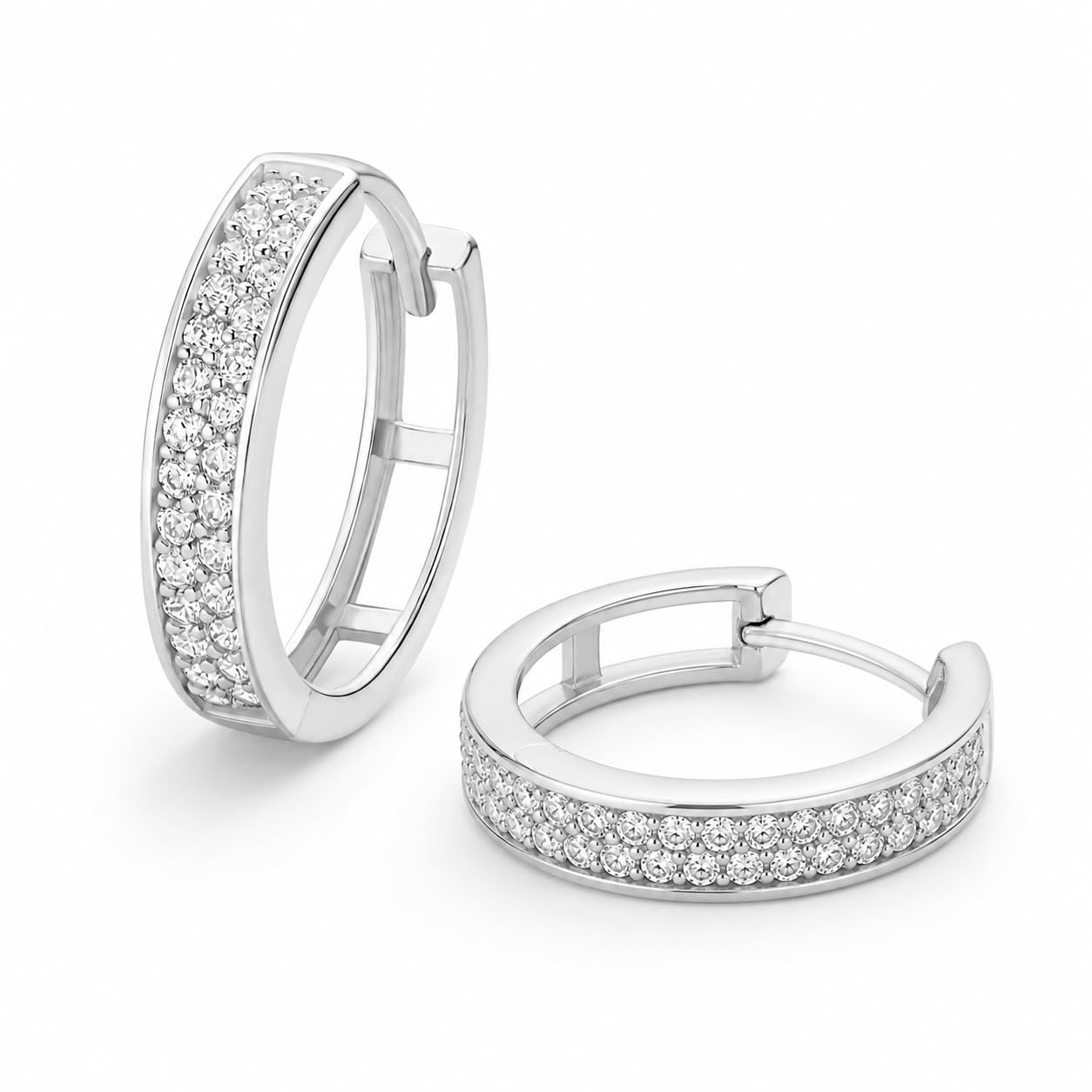 PRINS JEWELS 9 Karat 375 Hochglanz Weißgold Ohrringe Creolen | mit Zirkonia Steinen - HLK-29-1-375WG