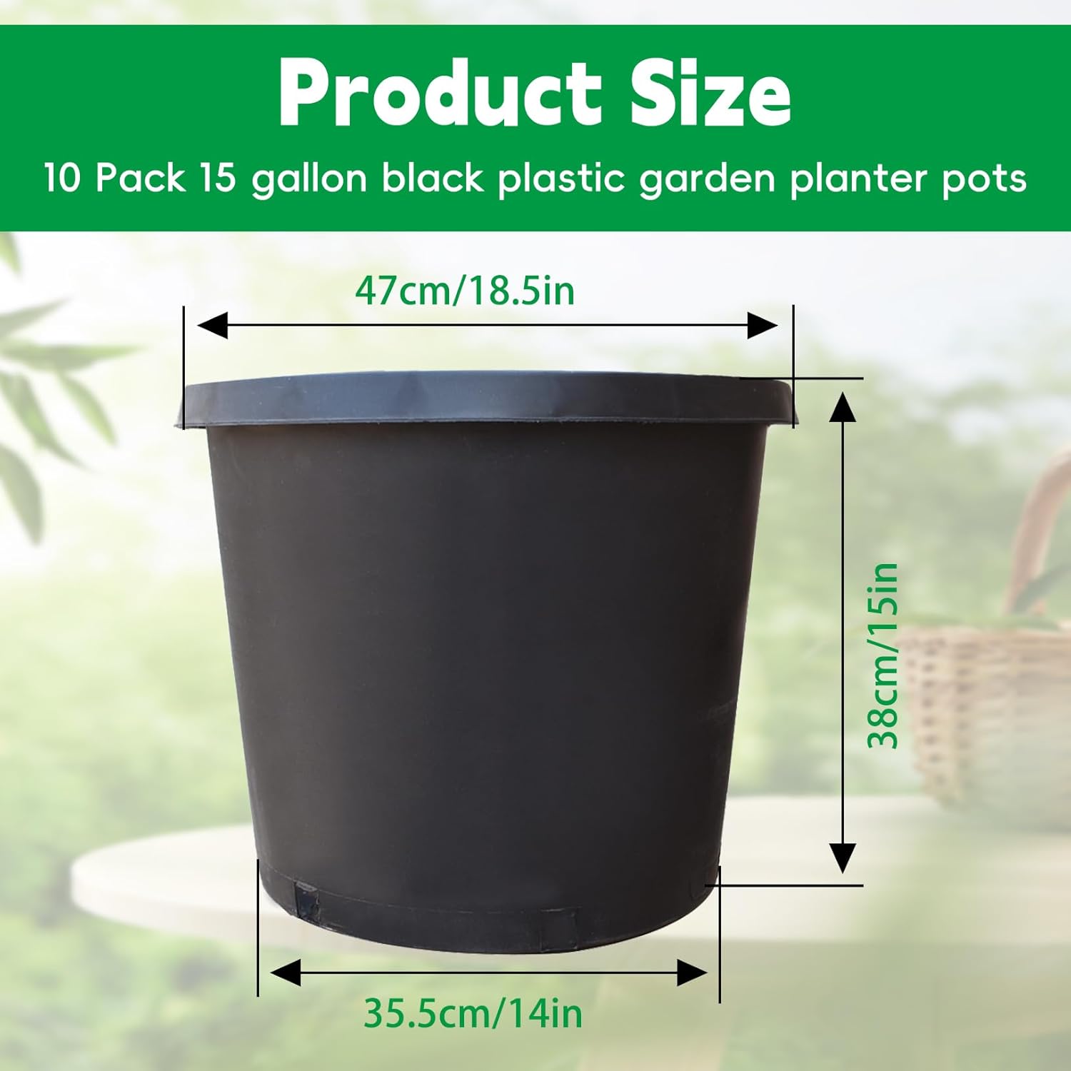10 Pack 15 Gallon Black Plastic Garden Planter Pots Flower Seedling Container for Indoor Outdoor Plants Seedlings Flowers Vegetables Seedling Cuttings Succulents Transplanting