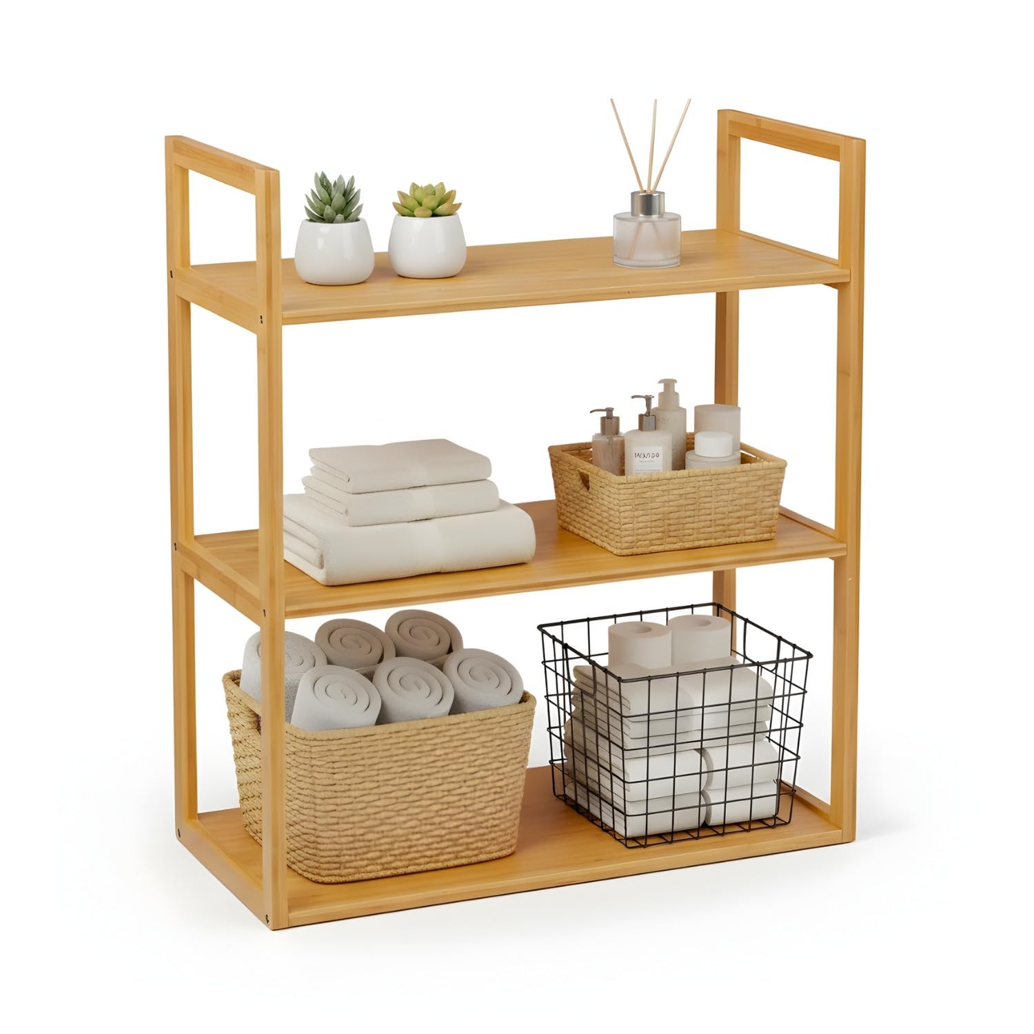 7H SEVEN HOUSE Modulares Regal aus Bambus mit 2 Ebenen, 84 x 69,7 x 20 cm, 7 Stück